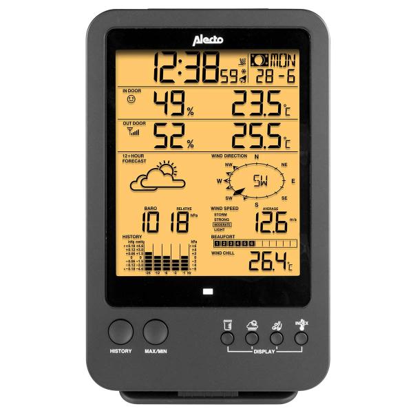 Professionelle Wetterstation mit Funksensor schwarz