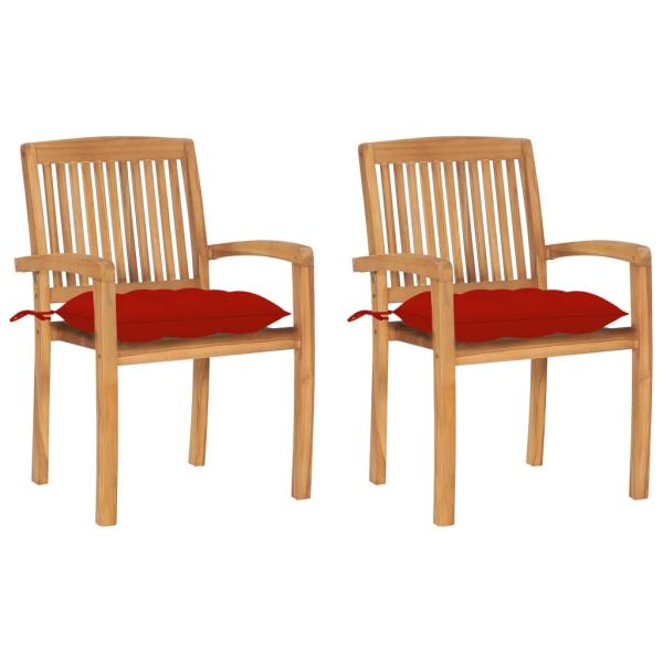 ARDEBO.de - Gartenstühle 2 Stk. mit Roten Kissen Massivholz Teak