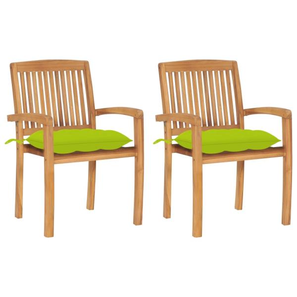 ARDEBO.de - Gartenstühle 2 Stk. mit Hellgrünen Kissen Massivholz Teak 