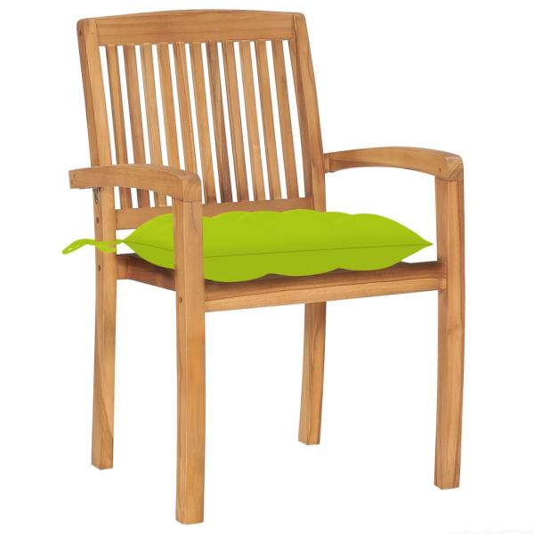Gartenstühle 2 Stk. mit Hellgrünen Kissen Massivholz Teak 