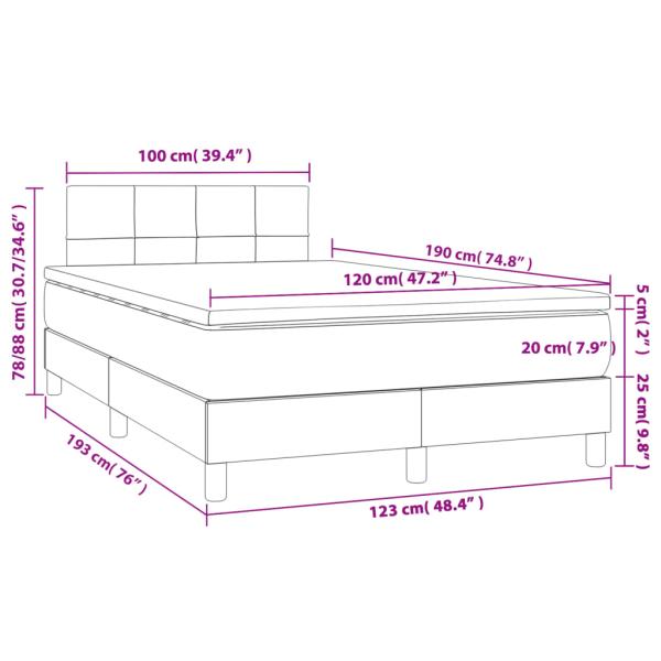 ARDEBO.de - Boxspringbett mit Matratze & LED Hellgrau 120x190 cm Stoff