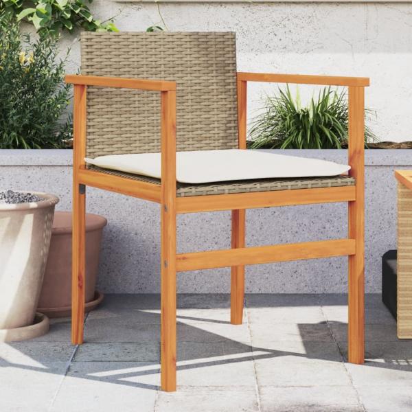 ARDEBO.de - Gartenstühle mit Kissen 2 Stk. Beige Poly Rattan Massivholz