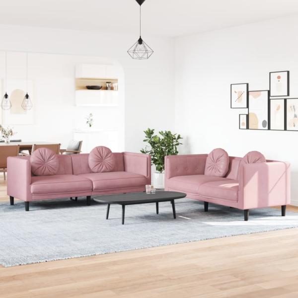 ARDEBO.de - 2-tlg. Sofagarnitur mit Kissen Rosa Samt
