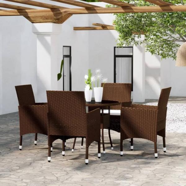ARDEBO.de - 5-tlg. Bistro-Set Poly-Rattan und Hartglas Braun