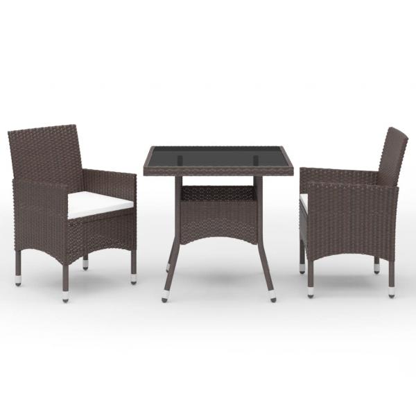 ARDEBO.de - 3-tlg. Garten-Essgruppe Poly Rattan und Hartglas Braun