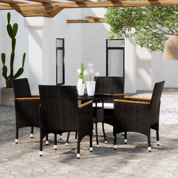 ARDEBO.de - 5-tlg. Bistro-Set Poly-Rattan und Hartglas Schwarz