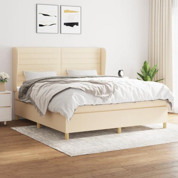 ARDEBO.de - Boxspringbett mit Matratze Creme 180x200 cm Stoff