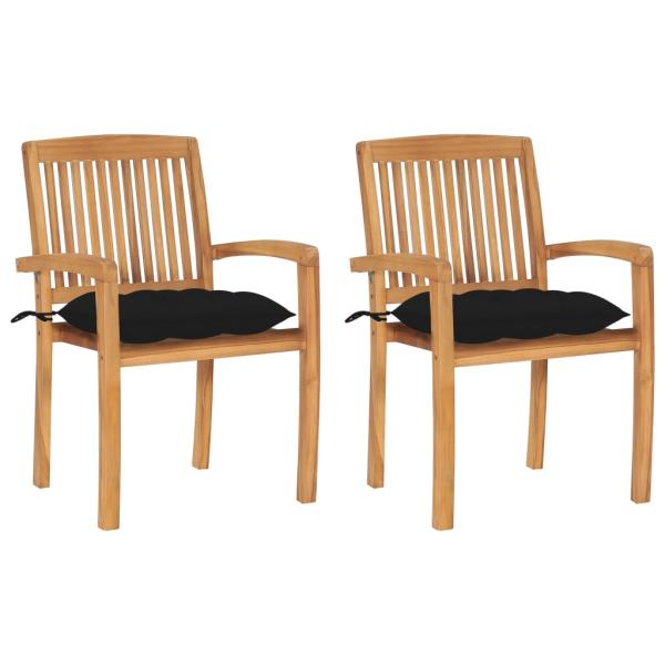 ARDEBO.de - Gartenstühle 2 Stk. mit Schwarzen Kissen Massivholz Teak