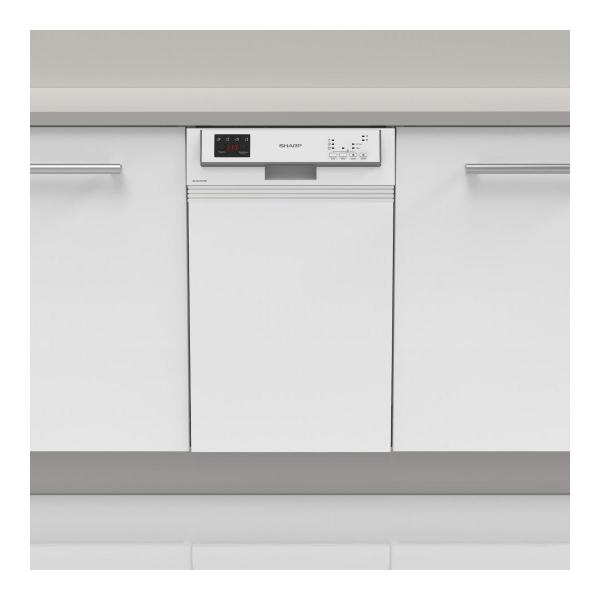 Sharp QW-HS12S47EW-DE Teilintegrierter Geschirrspüler, 45 cm breit, 10 Maßgedecke, Startvorwahl, Express 50", AquaStop, weiß