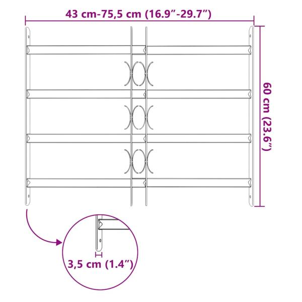 Fenstergitter Verstellbar mit 4 Querstäben 500-650 mm