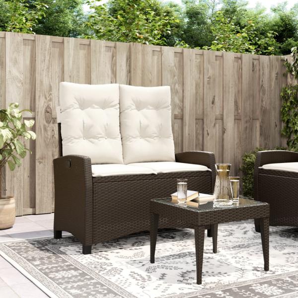 ARDEBO.de - Gartenbank Verstellbar mit Kissen Braun Poly Rattan