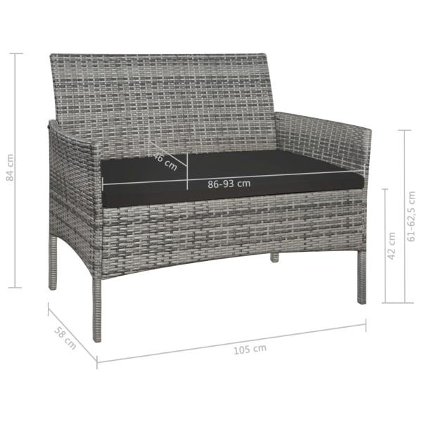 ARDEBO.de - Gartenbank 105 cm Poly Rattan Grau
