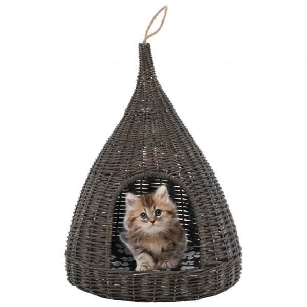 ARDEBO.de - Katzenhaus mit Kissen Grau 40x60 cm Naturweide Tipi