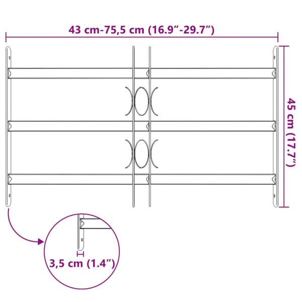 Fenstergitter Verstellbar mit 3 Querstäben 500-650 mm