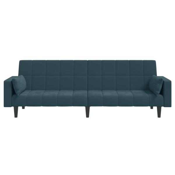 Schlafsofa 2-Sitzer mit 2 Kissen Blau Samt