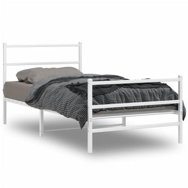 ARDEBO.de - Bettgestell mit Kopf- und Fußteil Metall Weiß 100x200 cm