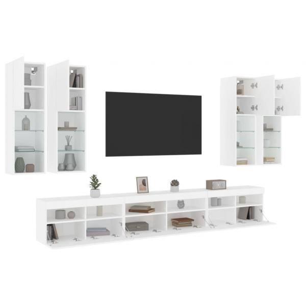 ARDEBO.de - 7-tlg. TV-Wohnwand mit LED-Leuchten Weiß