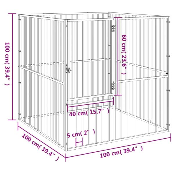 Hundelaufstall 4-tlg. Schwarz Verzinkter Stahl