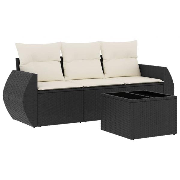 ARDEBO.de - 4-tlg. Garten-Sofagarnitur mit Kissen Schwarz Poly Rattan