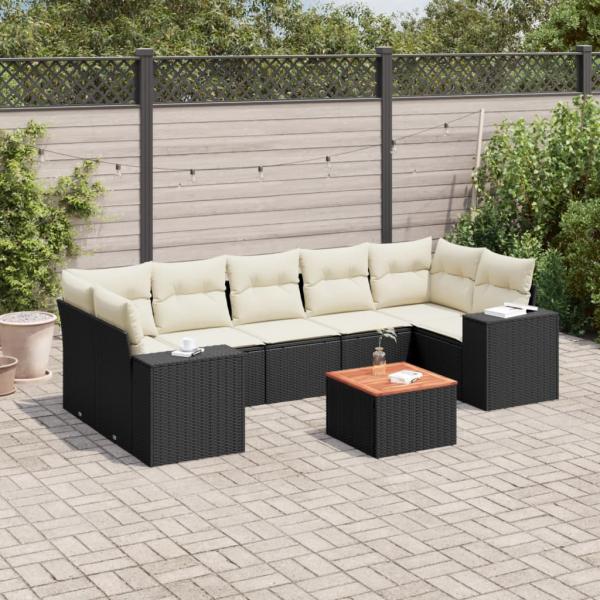 ARDEBO.de - 8-tlg. Garten-Sofagarnitur mit Kissen Schwarz Poly Rattan