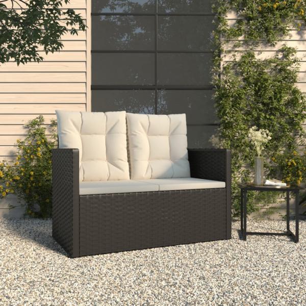 ARDEBO.de - Gartenbank mit Kissen Schwarz 105 cm Poly Rattan