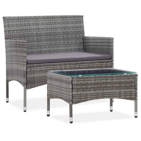 ARDEBO.de - 2-tlg. Garten-Lounge-Set mit Auflage Poly Rattan Grau 