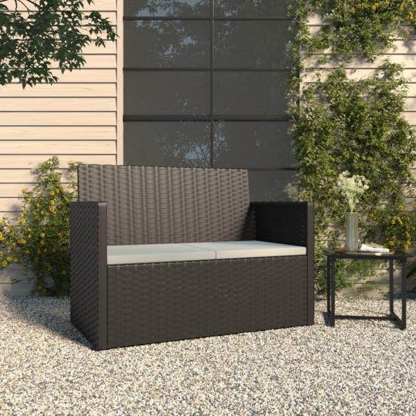 ARDEBO.de - Gartenbank mit Kissen Schwarz 105 cm Poly Rattan