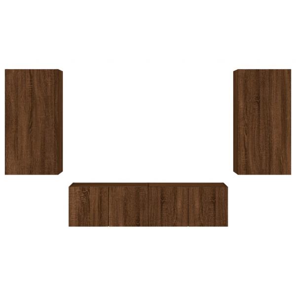 4-tlg. Wohnwand mit LED-Beleuchtung Braun Eiche Holzwerkstoff