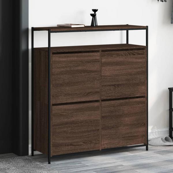 ARDEBO.de - Schuhschrank mit 4 Klappen Braun Eiche-Optik 100x34x112 cm