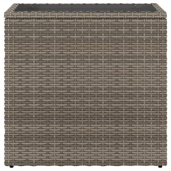 Garten-Beistelltisch mit Glasplatte Grau 58x27,5x55 cm Rattan