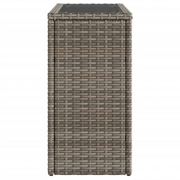 Garten-Beistelltisch mit Glasplatte Grau 58x27,5x55 cm Rattan