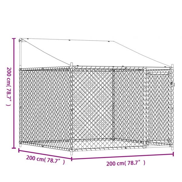 Hundezwinger mit Dach und Tür Grau 2x2x2 m Verzinkter Stahl