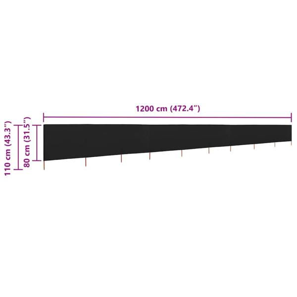 9-teiliges Windschutzgewebe 1200 x 80 cm Schwarz