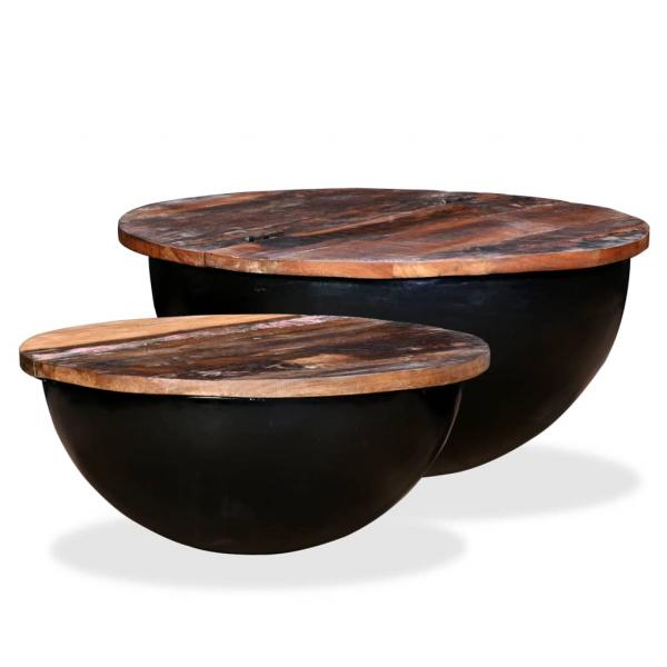 ARDEBO.de - 2-tlg. Couchtisch-Set Altholz Massiv Schwarz Schalenform