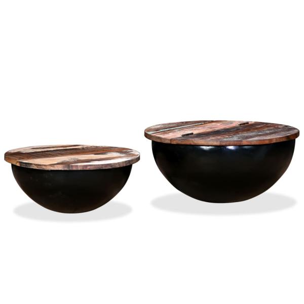 2-tlg. Couchtisch-Set Altholz Massiv Schwarz Schalenform
