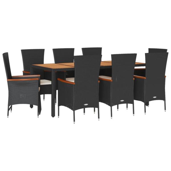 9-tlg. Garten-Essgruppe mit Kissen Schwarz Poly Rattan