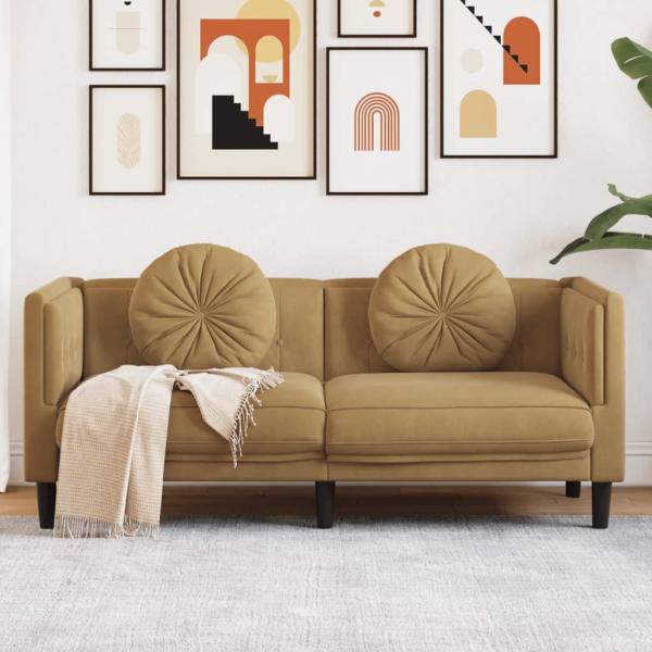 ARDEBO.de - 2-Sitzer Sofa mit Kissen Braun Kunstleder Wildleder-Optik