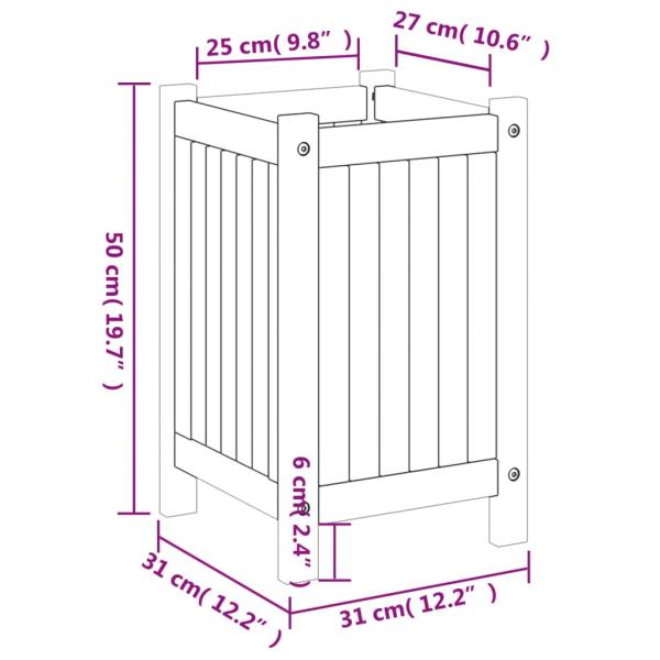 Pflanzkübel mit Einlage 31x31x50 cm Massivholz Akazie