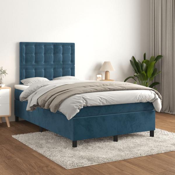 ARDEBO.de - Boxspringbett mit Matratze Dunkelblau 120x190 cm Samt
