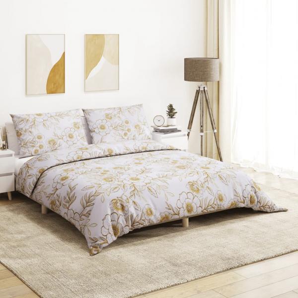 ARDEBO.de - Bettwäsche-Set Weiß und Braun 200x200 cm Baumwolle