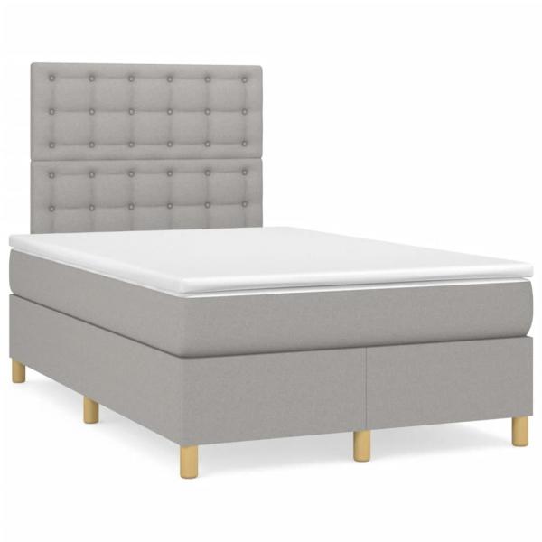 ARDEBO.de - Boxspringbett mit Matratze & LED Hellgrau 120x190 cm Stoff