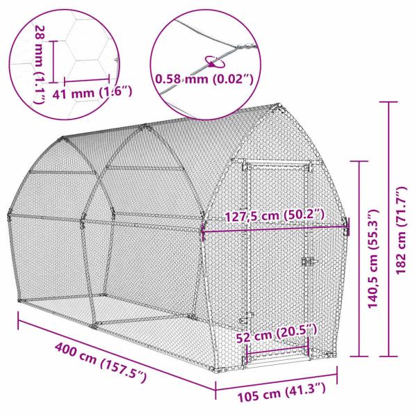 Hühnerkäfig Silbern 400x105x182 cm Verzinkter Stahl