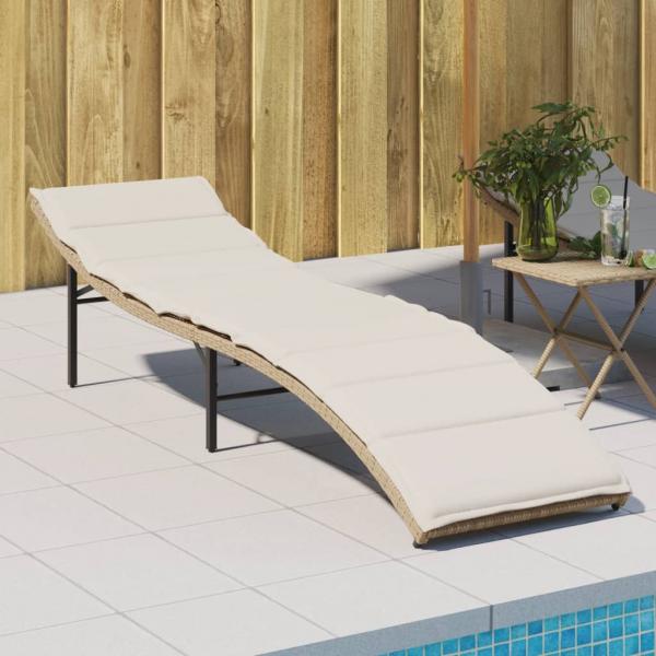 ARDEBO.de - Sonnenliege mit Kissen Beige 55x199x50 cm Poly Rattan