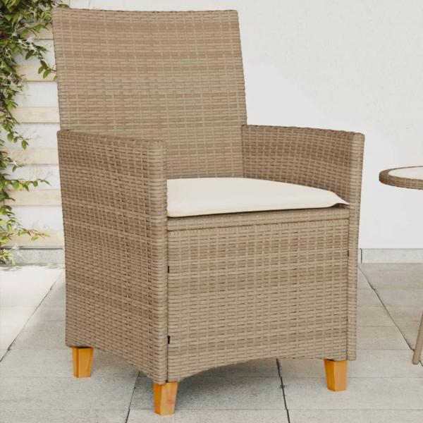 ARDEBO.de - Gartenstühle mit Kissen 2 Stk. Beige Poly Rattan Massivholz