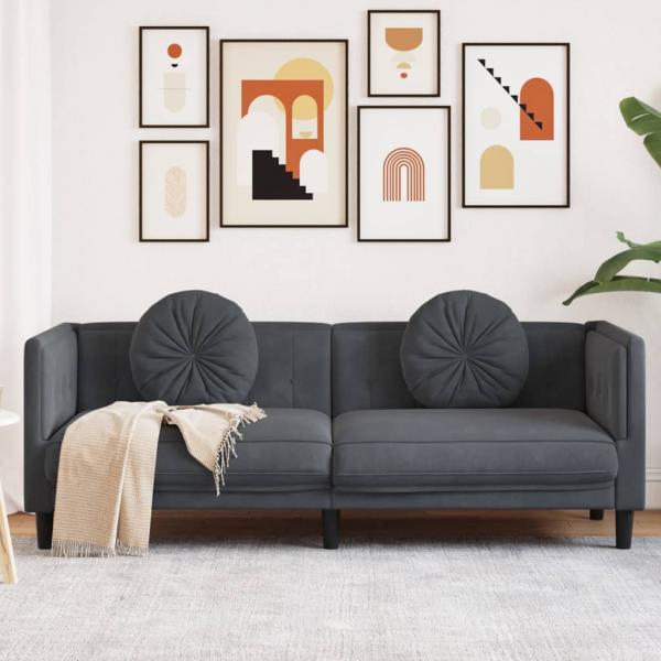 ARDEBO.de - Sofa mit Kissen 3-Sitzer Dunkelgrau Samt