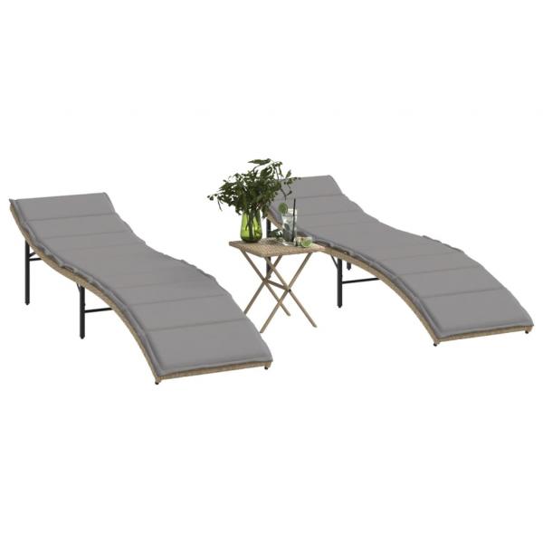 ARDEBO.de - Sonnenliegen 2 Stk. mit Tisch Beige Poly Rattan