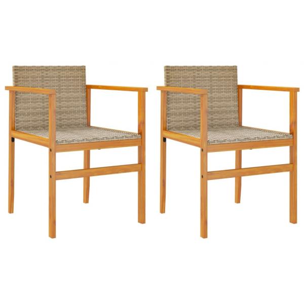 Gartenstühle 2 Stk. Beige Poly Rattan und Massivholz