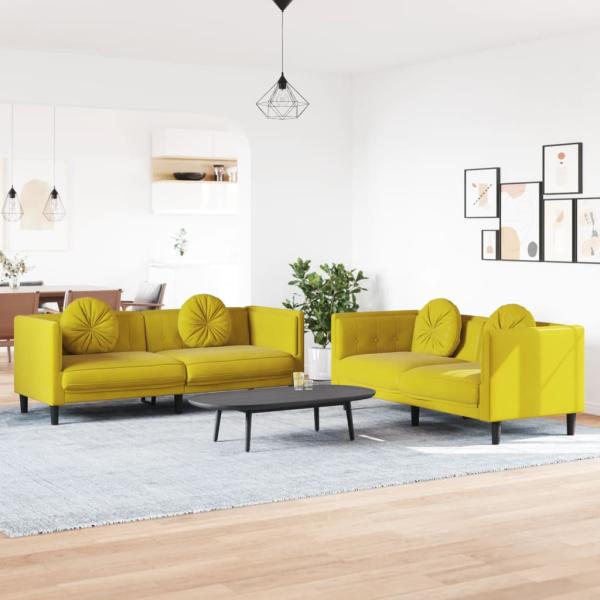 ARDEBO.de - 2-tlg. Sofagarnitur mit Kissen Gelb Samt