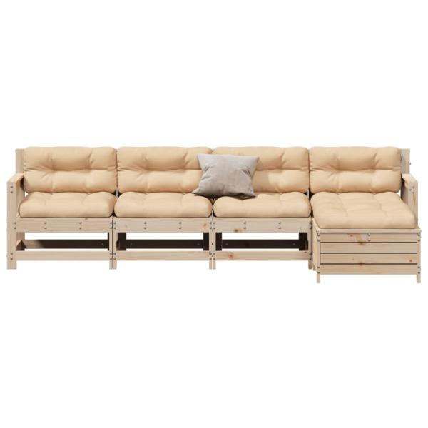 5-tlg. Garten-Lounge-Set mit Kissen Massivholz Kiefer