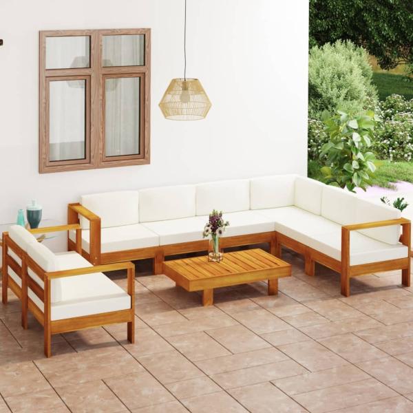 ARDEBO.de - 8-tlg. Garten-Lounge-Set mit Creme Auflagen Massivholz Akazie